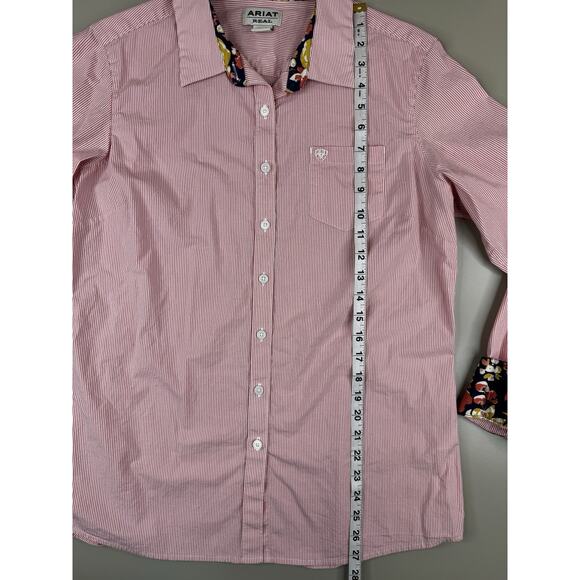 Ariat Womens XL Fitted Pink Stripe Kirby Stretch Button Down Shirt Flip Cuff - Picture 5 of 15
